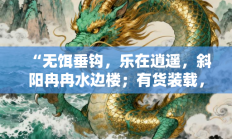 “无饵垂钩，乐在逍遥，斜阳冉冉水边楼；有货装载，福气自来，更深欹枕听湖波”指代表是什么生肖打一最佳准确生肖，精选释义词语答案解释